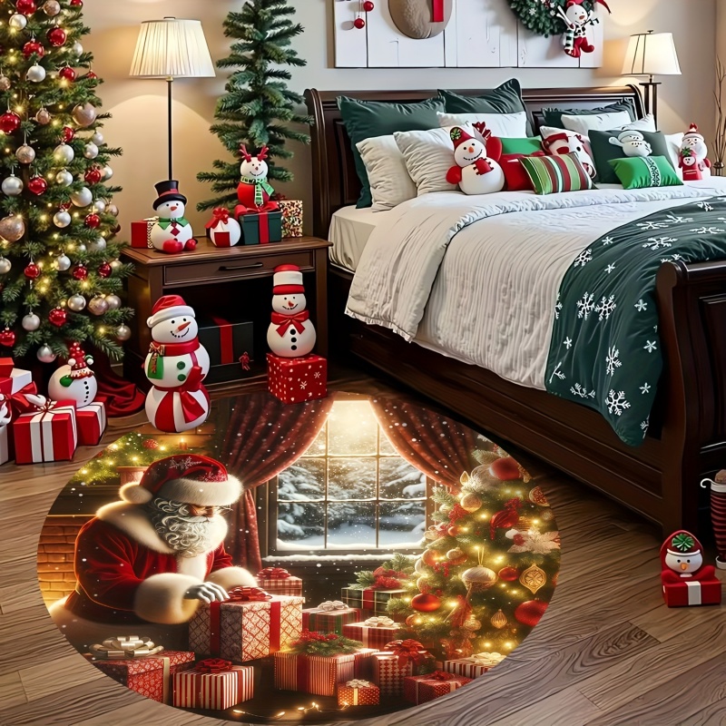 Commercial Window Printing - Santa Gift Christmas Round Rug, Winter