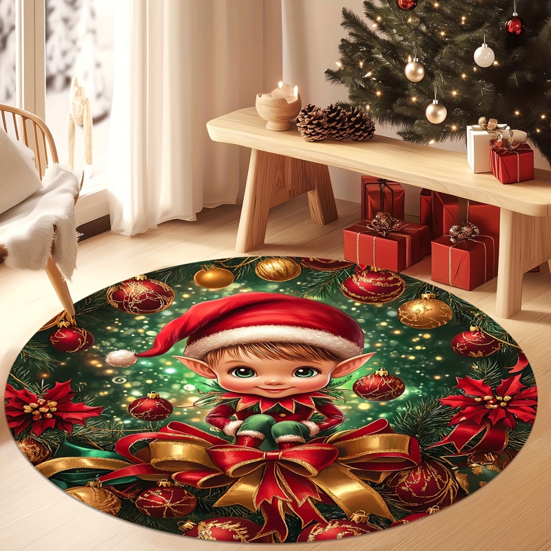Santa Gift Christmas Round Rug - Commercial Window Printing 评论和价格
